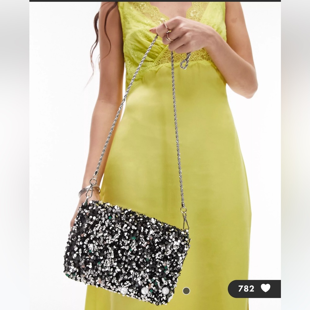 Topshop Cadence sequin chain crossbody bag in silver